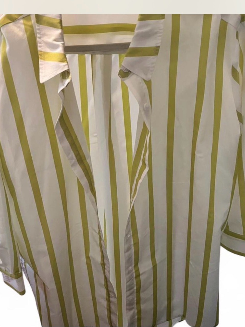Cato Vertical Stripe Button-Down Shirt in White and Olive